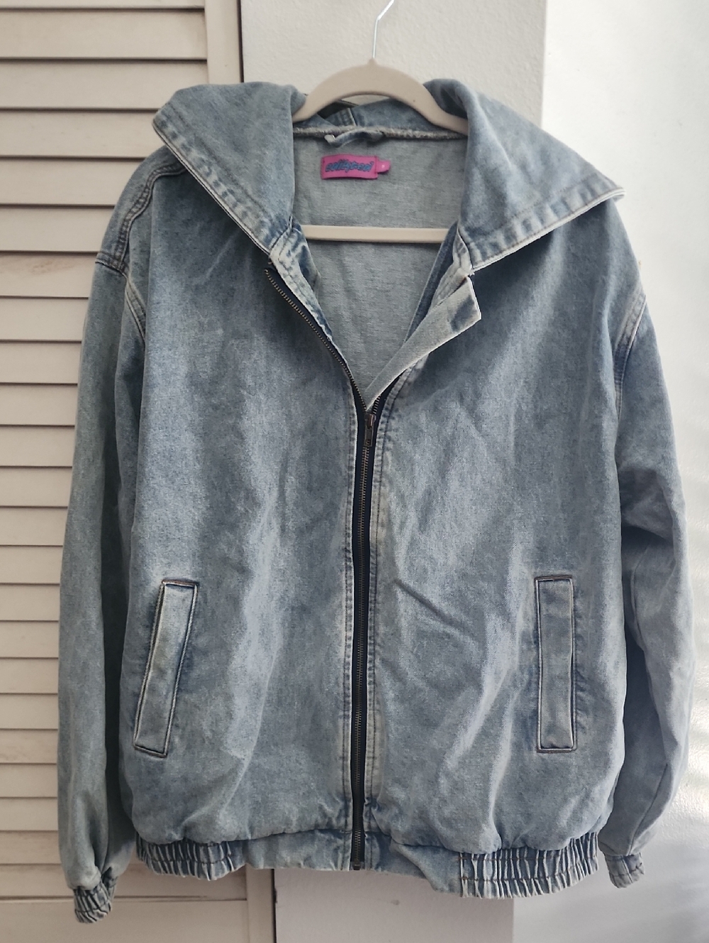 Edikted Light Blue Washed Denim Jacket with Pink Label IN A SIZE MEDIUM
